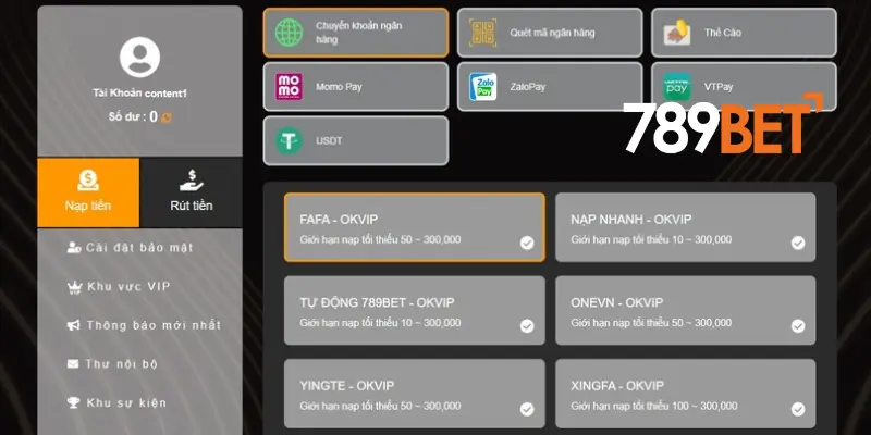 Hướng Dẫn Nạp Tiền 789bet Từng Bước Cho Người Mới 2 Các phương thức nạp tiền 789bet